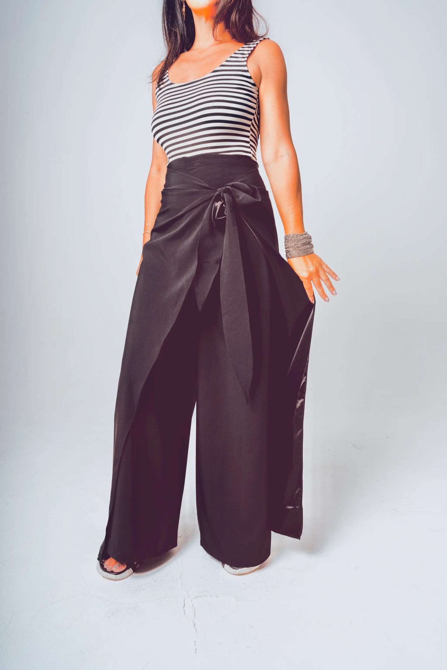 Black Flowing Wrap Trousers
