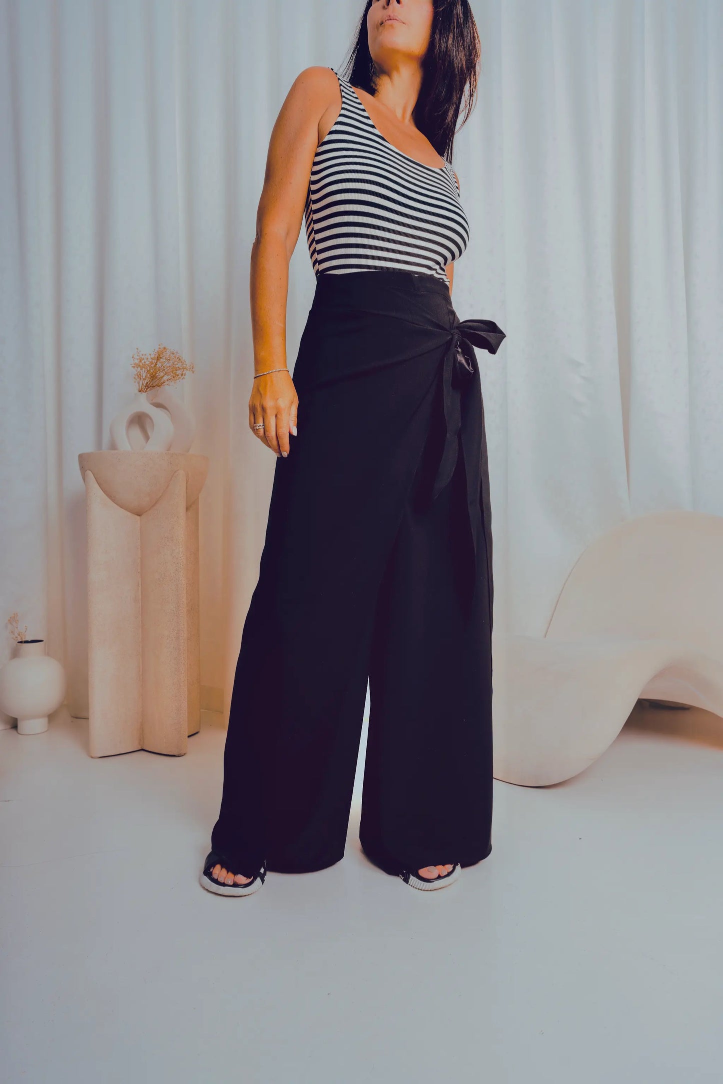 Black Flowing Wrap Trousers