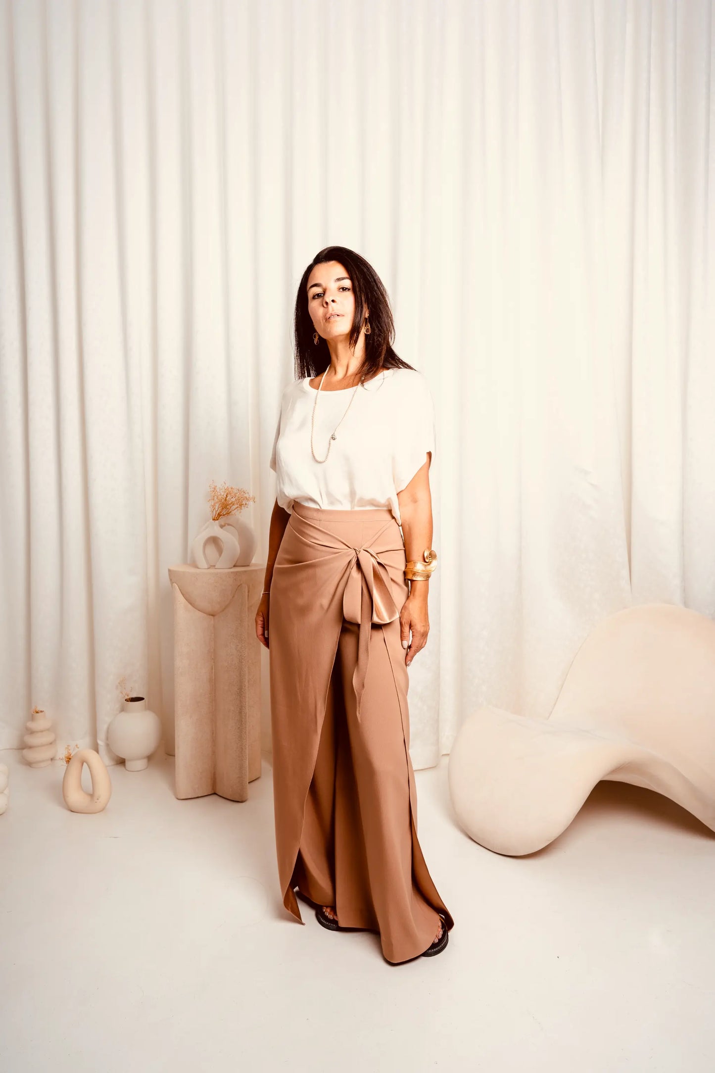 Brown Flowing Wrap Trousers