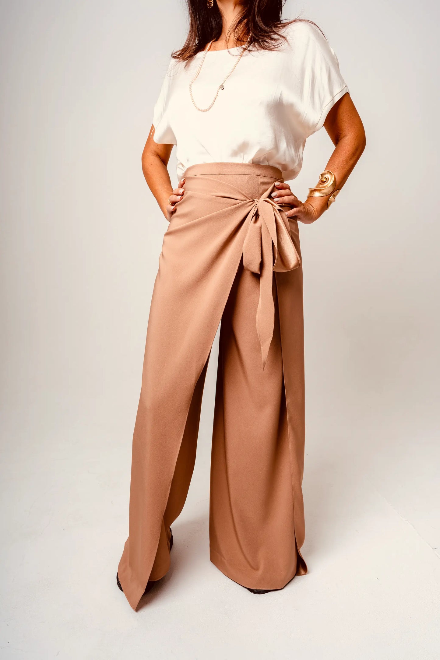 Brown Flowing Wrap Trousers