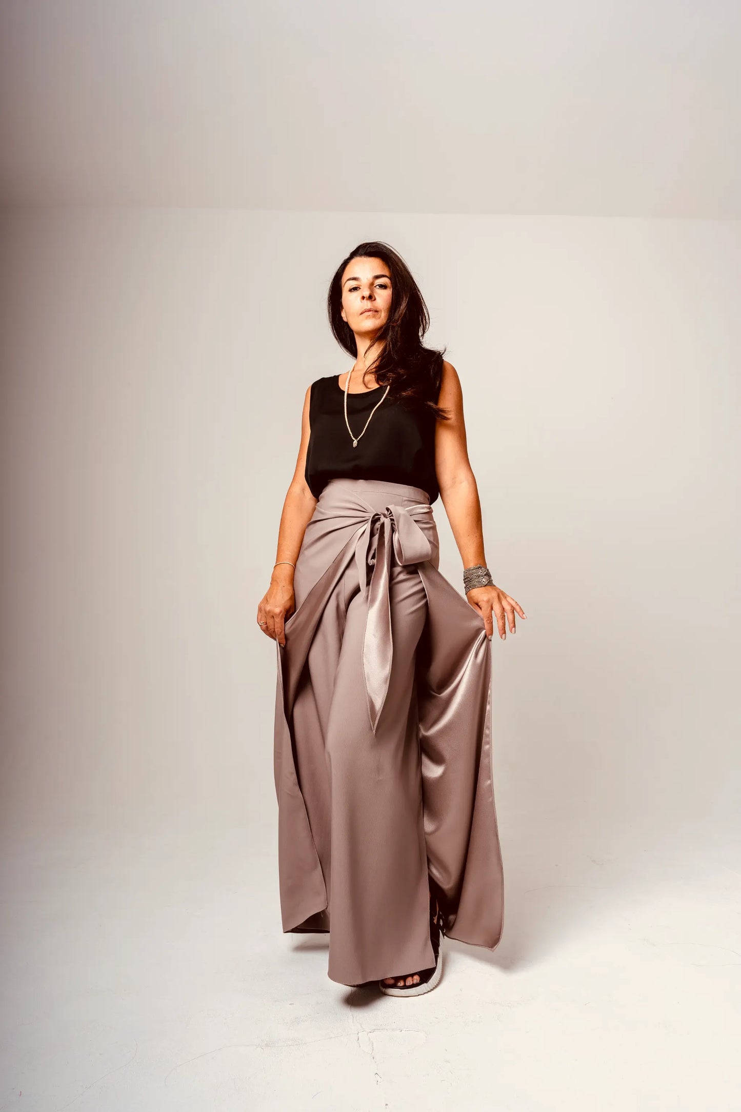 Grey Flowing Wrap Trousers