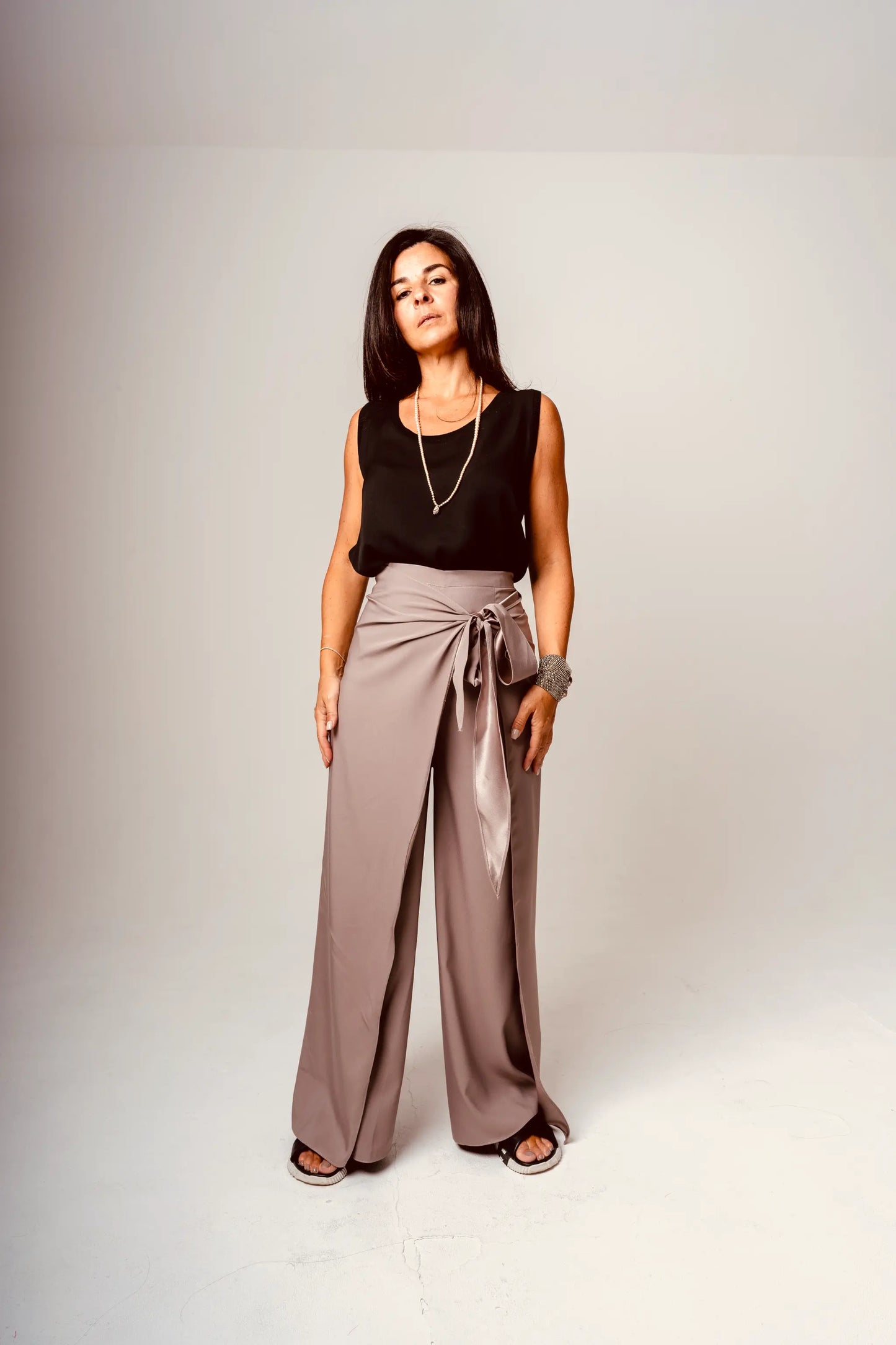 Grey Flowing Wrap Trousers
