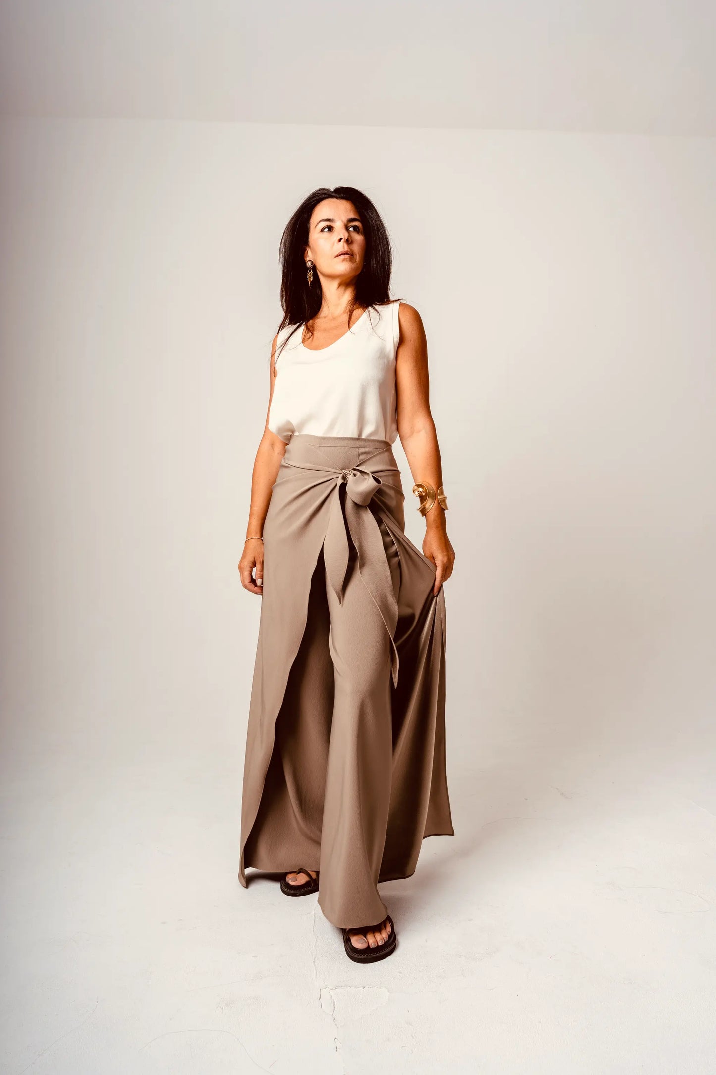 Khaki Flowing Wrap Trousers