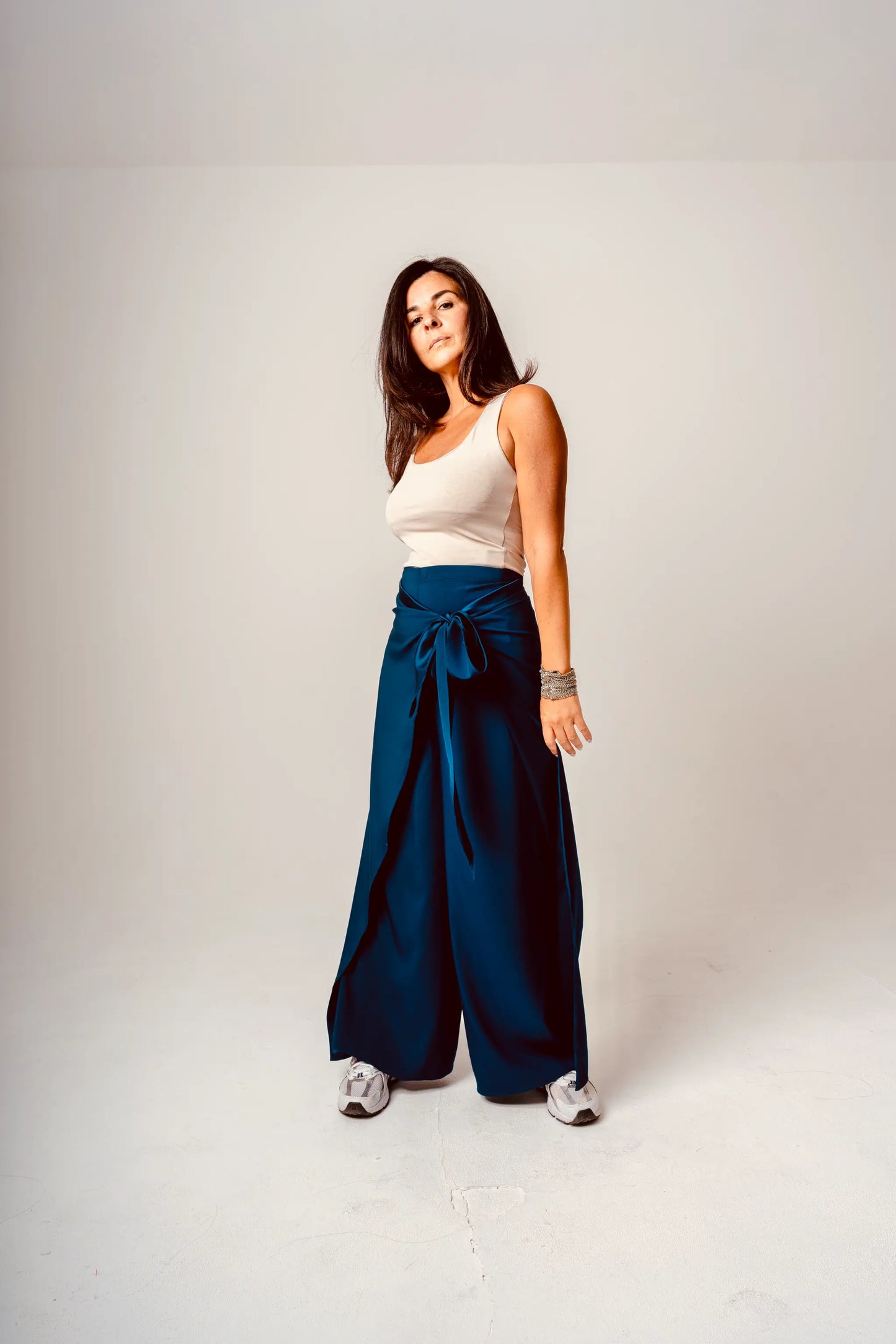 Navy Flowing Wrap Trousers