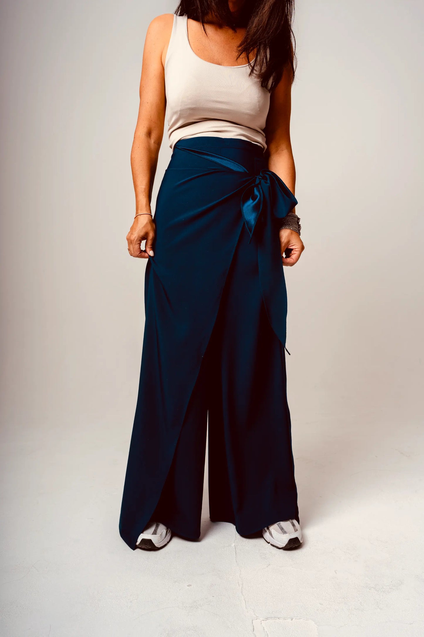 Navy Flowing Wrap Trousers