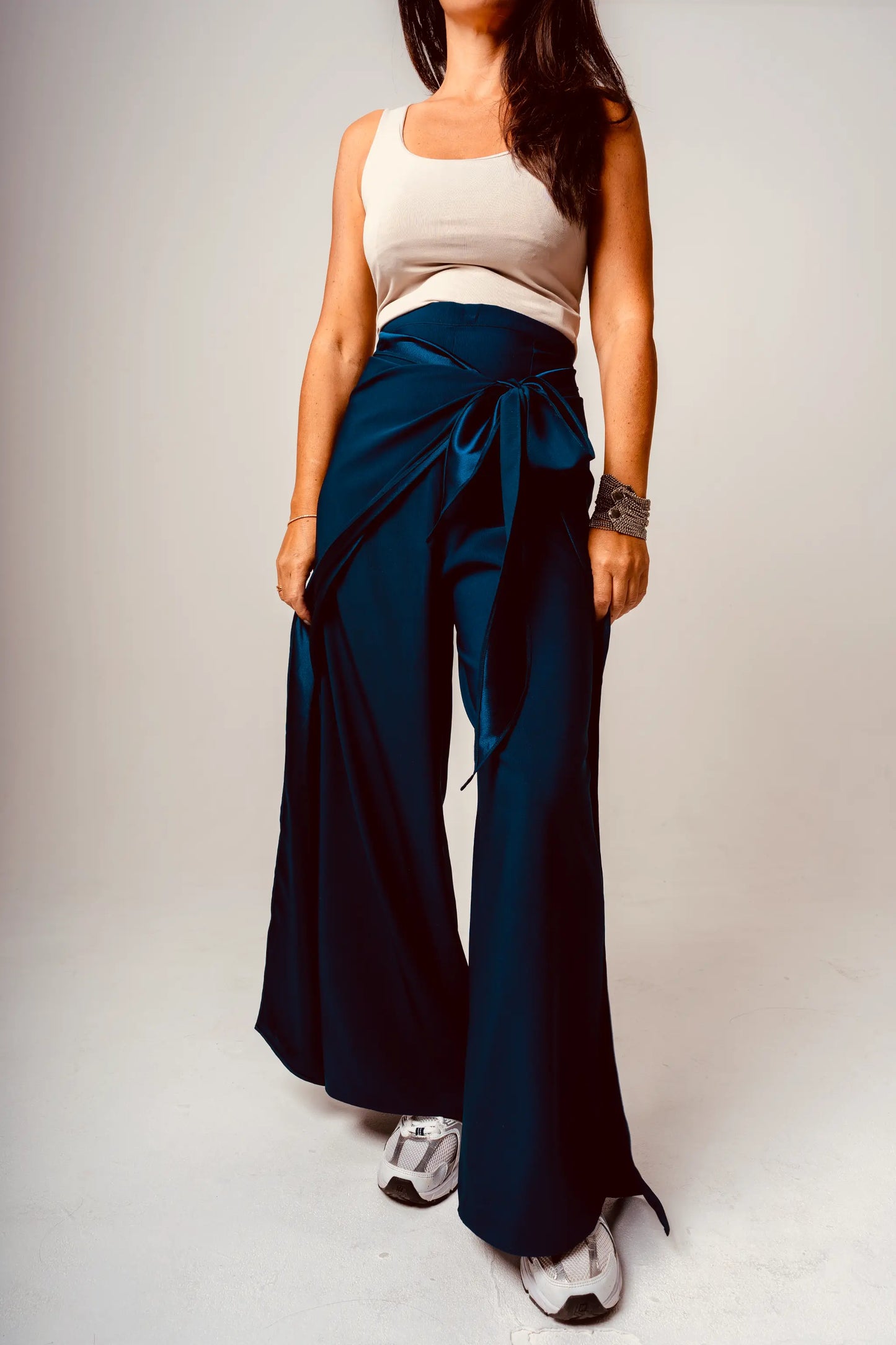Navy Flowing Wrap Trousers