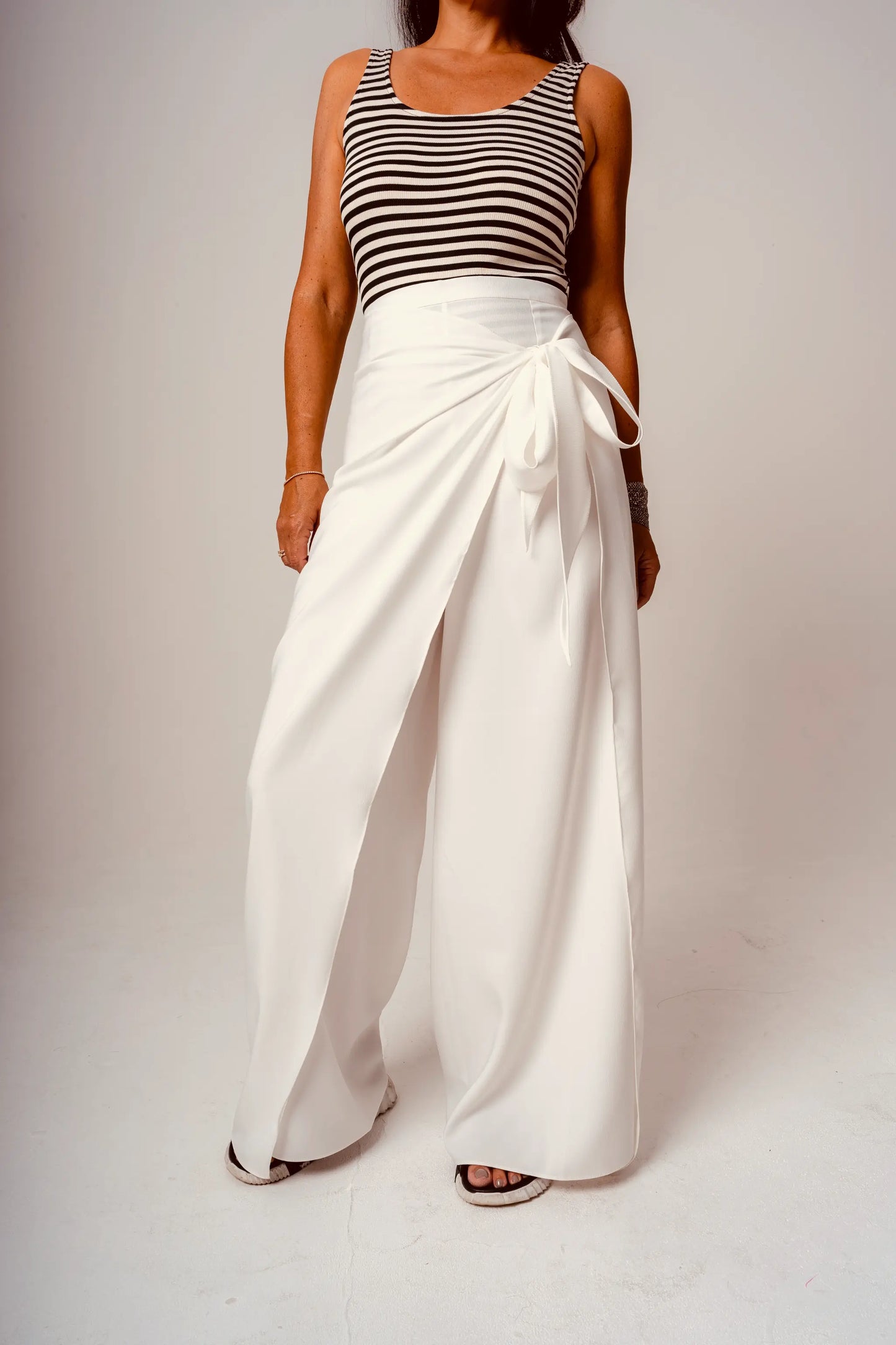 White Flowing Wrap Trousers