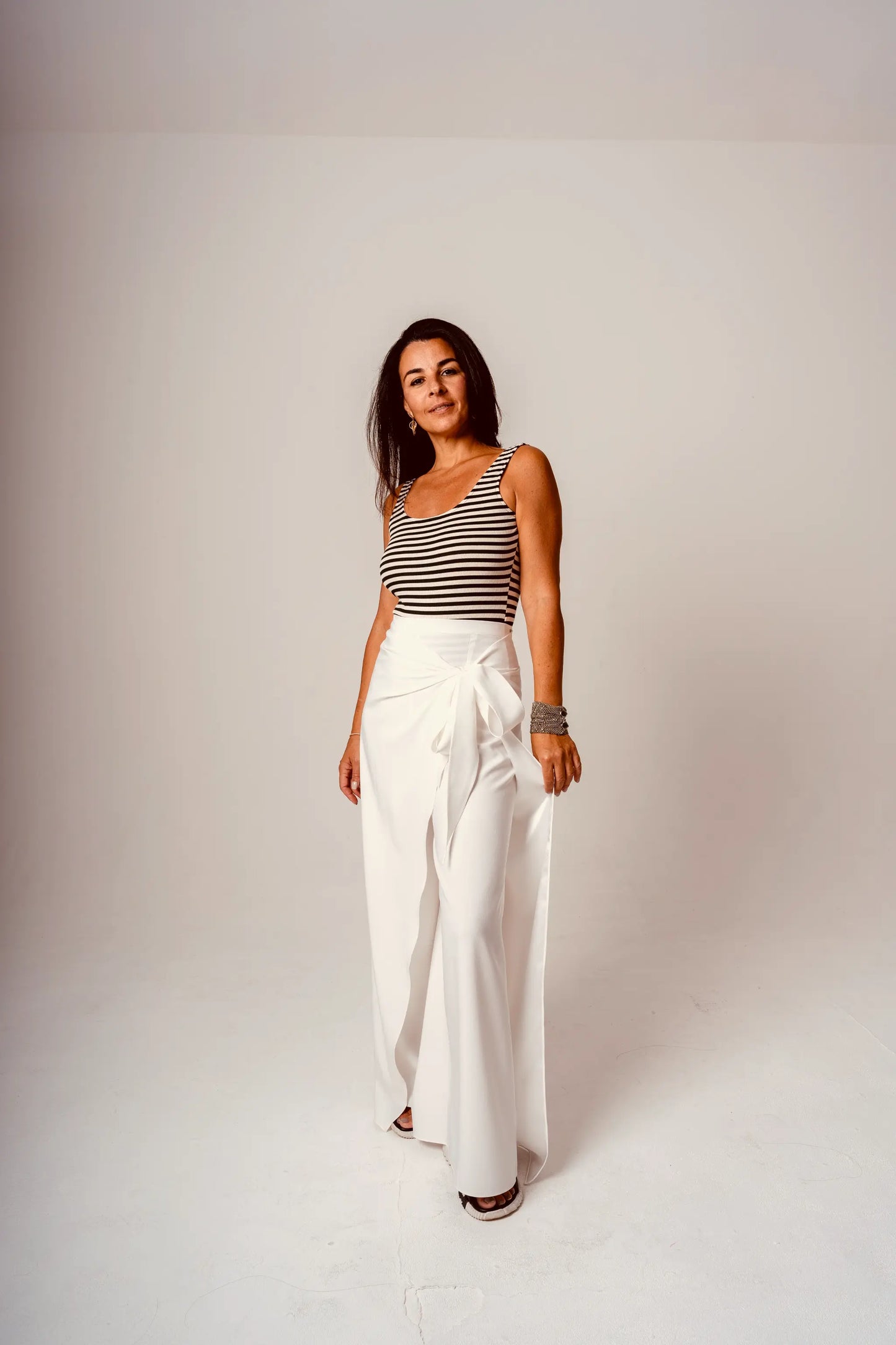 White Flowing Wrap Trousers