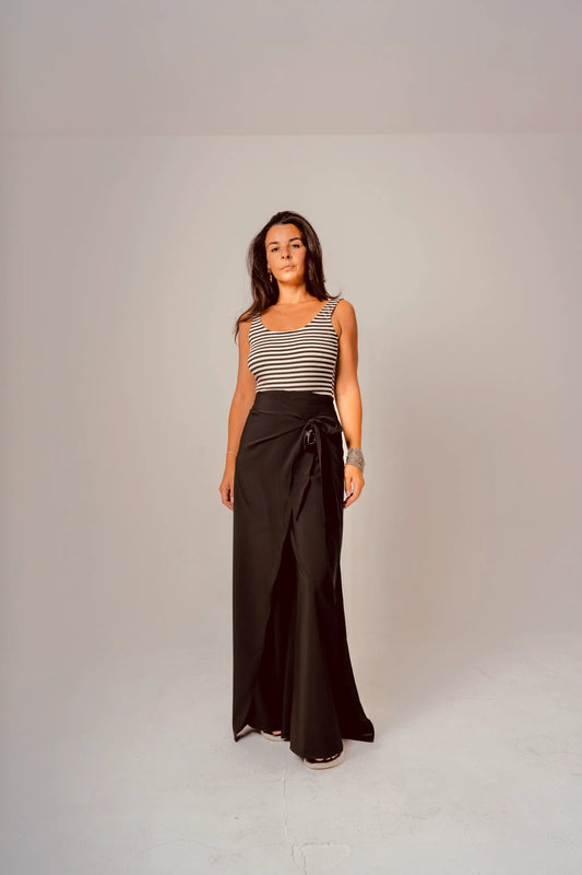 Black Flowing Wrap Trousers