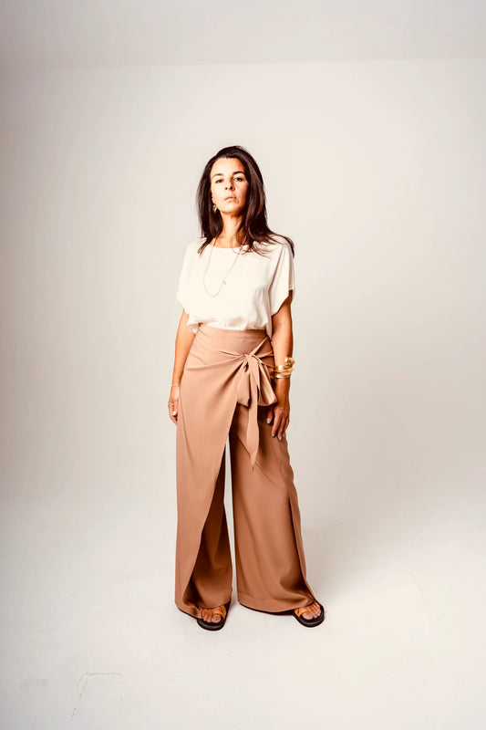 Brown Flowing Wrap Trousers