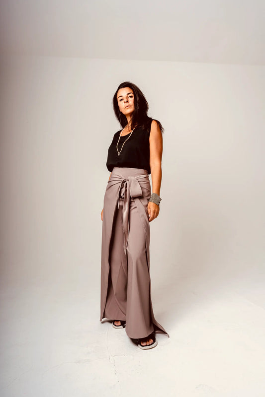 Grey Flowing Wrap Trousers