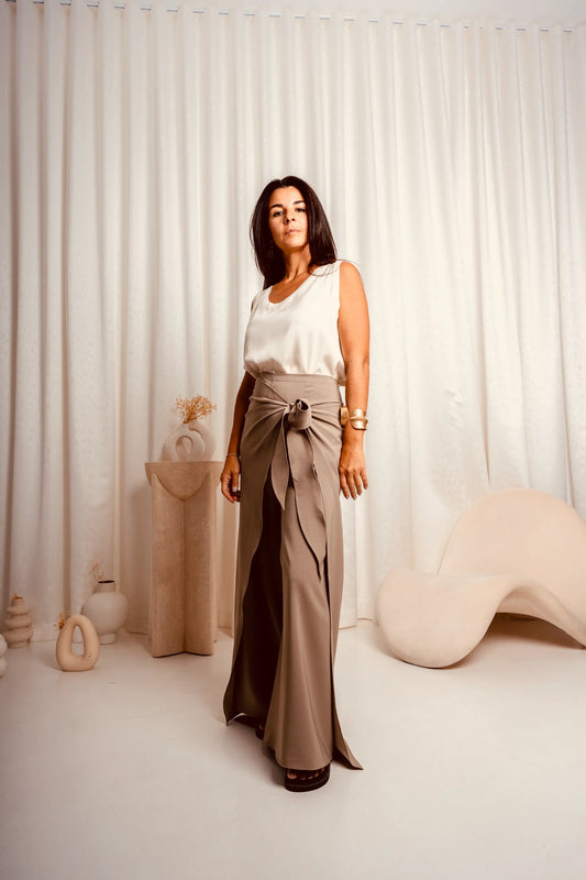 Khaki Flowing Wrap Trousers