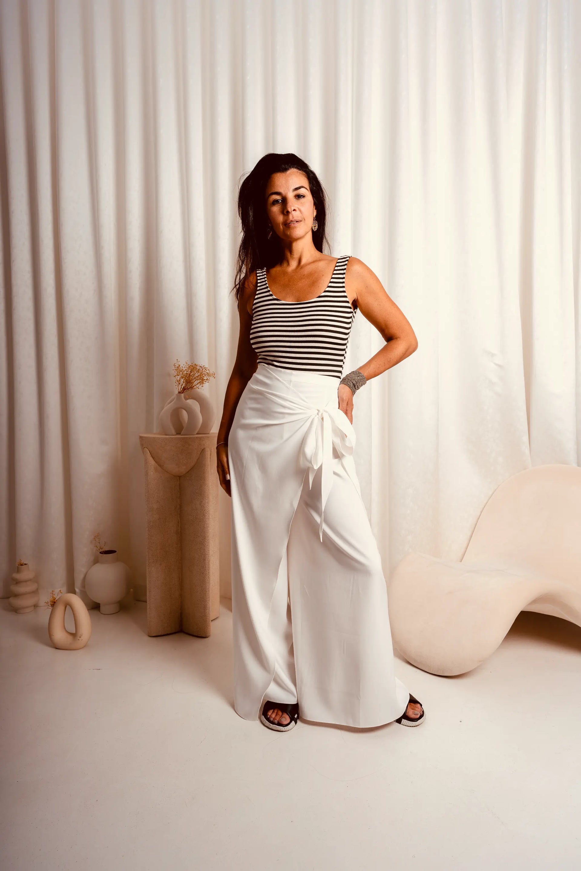 White Flowing Wrap Trousers – BOSANA BY AUDREY